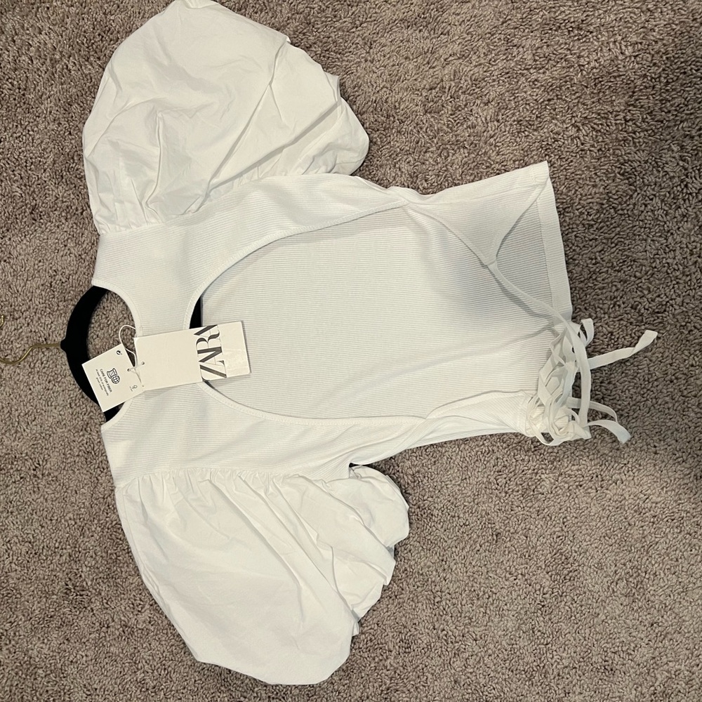 Zara White Balloon Sleeve Blouse
